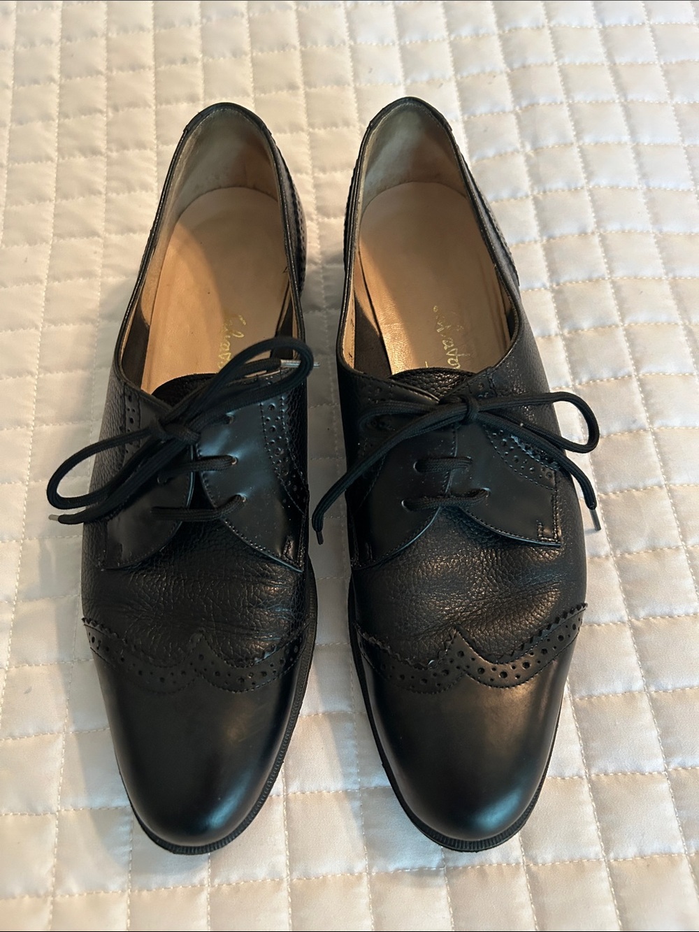 Salvatore Ferragamo Black Leather Wingtip Derby Oxfords